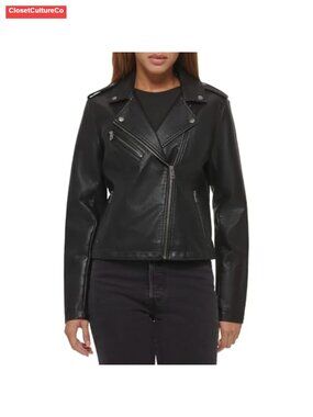 Asymmetrical Faux Leather Motorcycle Jacket Snap Lapels Epaulettes